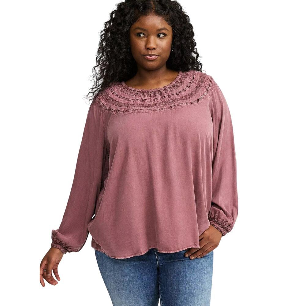 NWT Torrid Crochet Yoke Blouson Long Sleeve Top - Size 2X 18-20
